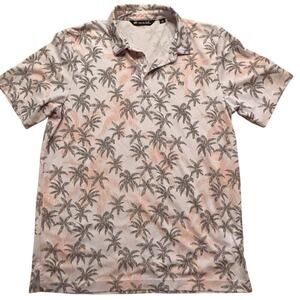 Travis Mathew Performance Polo Palm Tree Print Gray & Orange Biltmore Logo Large